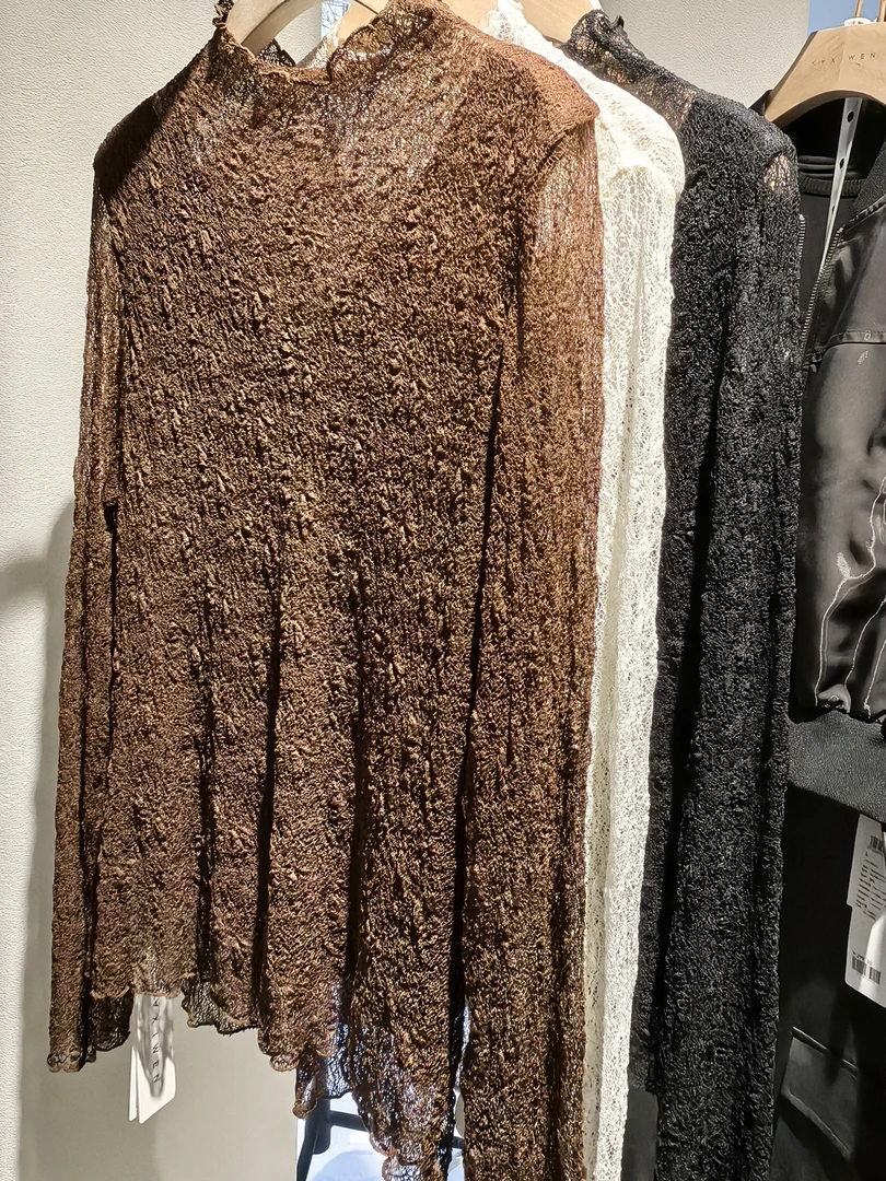 24冬时尚精致优雅蕾丝褶皱打底衫