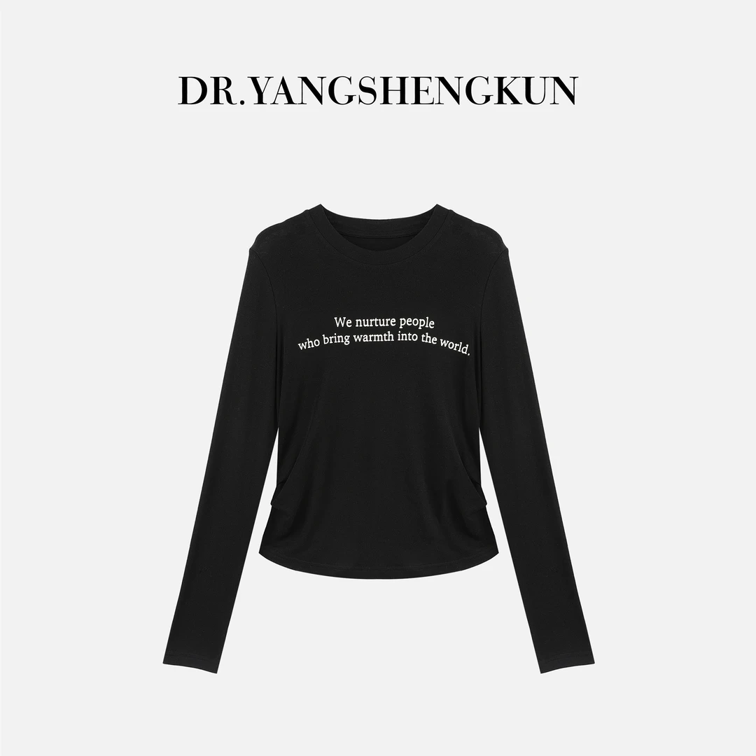 杨圣坤2025新品天丝羊毛混纺复古字母印花修身长袖T恤女SL259301