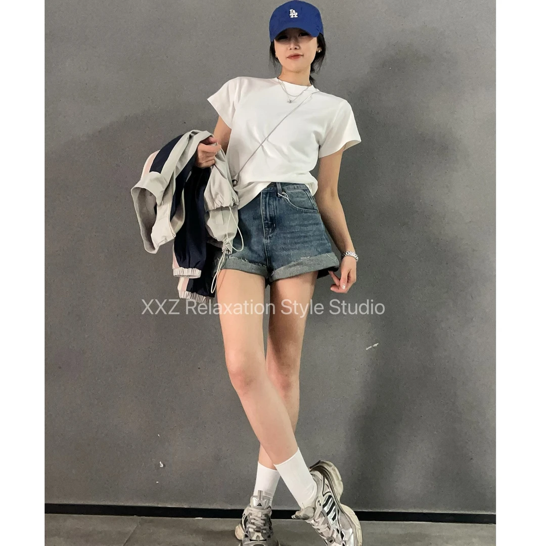 潇潇家【港风复古短裤】2025夏休闲超短显瘦显腿长时髦短牛仔裤k016