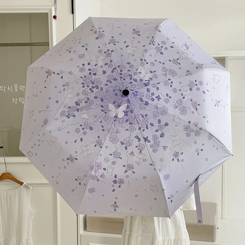 【新品】紫色温柔系高颜值全自动雨伞女晴雨两用黑胶防晒折叠太阳伞