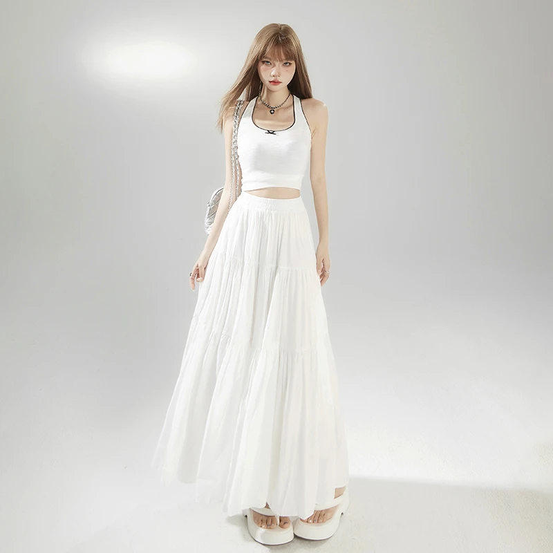 九月春夏新款甜美百褶裙女a字百搭高腰显瘦休闲温柔风垂感半身裙