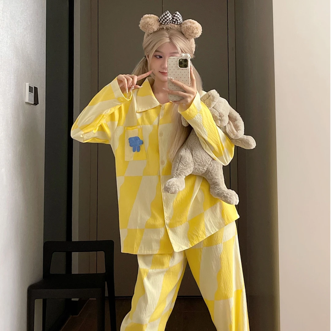 【长袖芝士小象】春秋季卡通云朵绵睡衣少女套装家居服