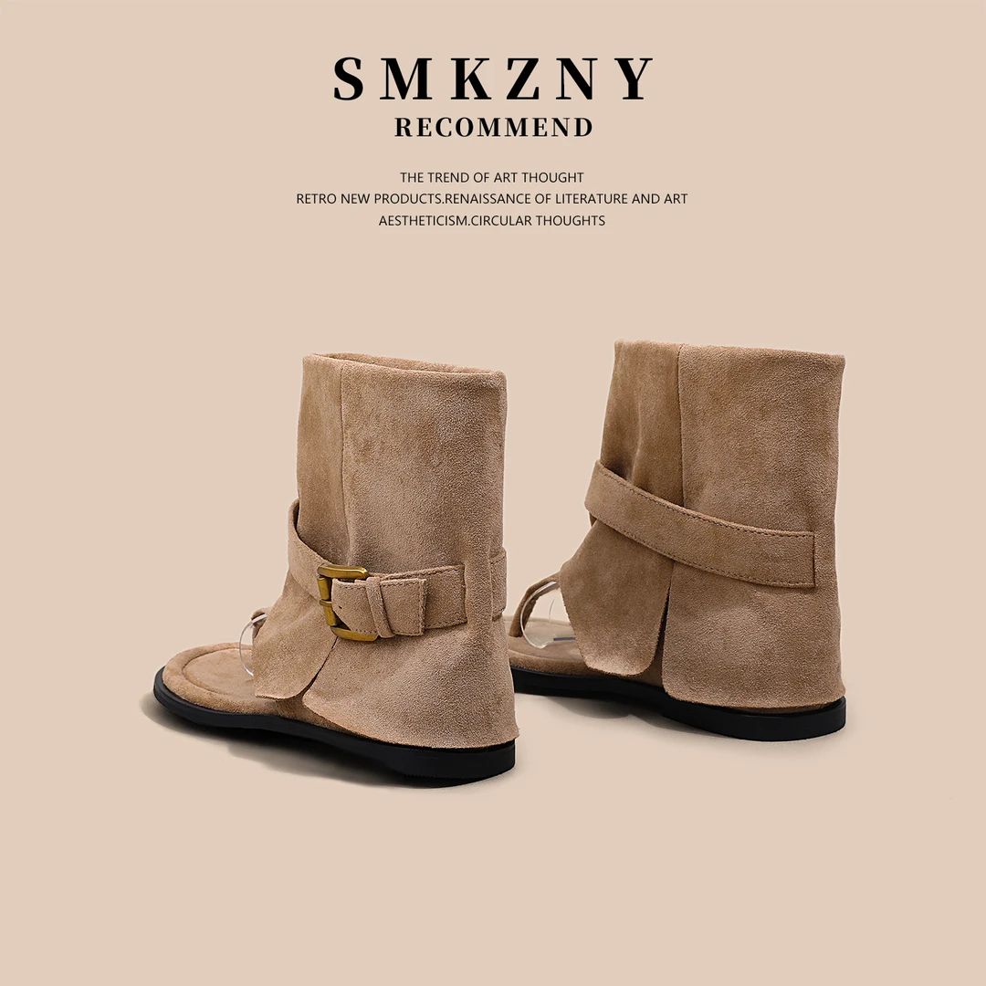 SMKZNY英伦复古软底休闲凉靴女2025新款夏季百搭时尚百搭帅气短靴