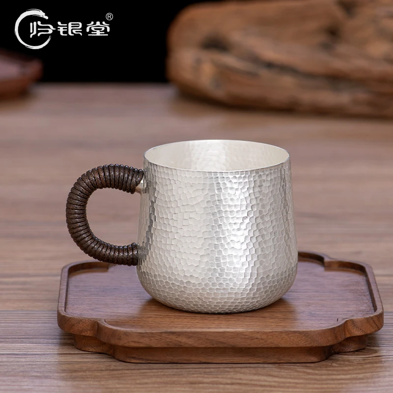 归银堂锦鳞锤纹把手杯手工茶杯大容量家用喝茶杯GS-HCB190701