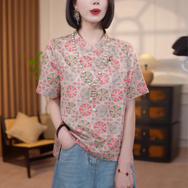 新中式复古印花国风衬衫女2025新款爆款独特漂亮小衫洋气时尚上衣