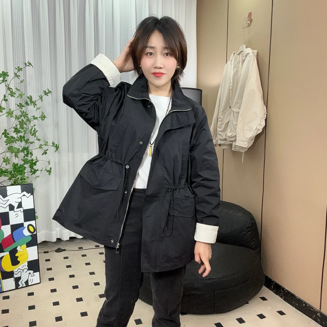 春季中长款风衣气质长袖薄款工装立领常规韩版外套