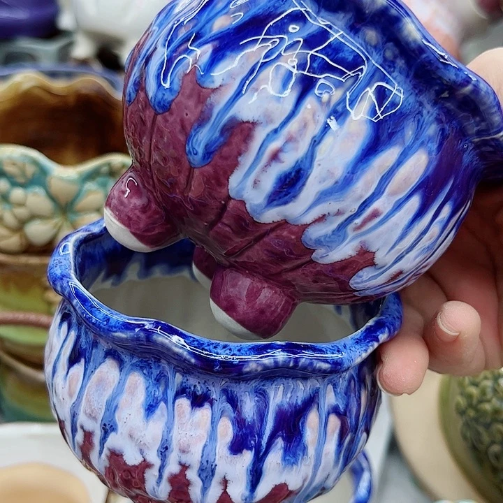 多肉绿植陶瓷花盆9.9包邮，有孔