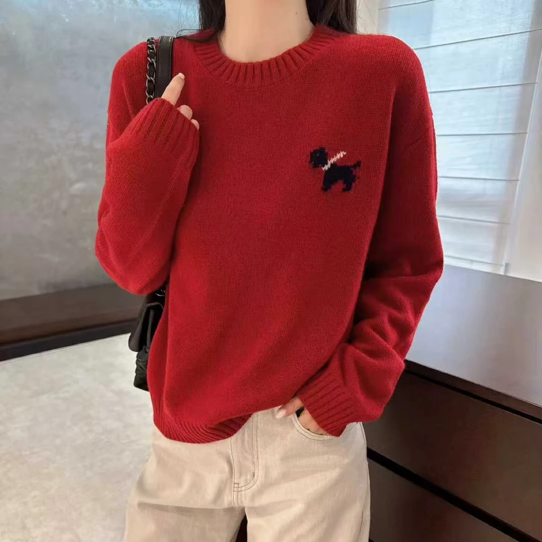 【琦琦】25定制款氛围感小狗围巾圆领套头毛衣