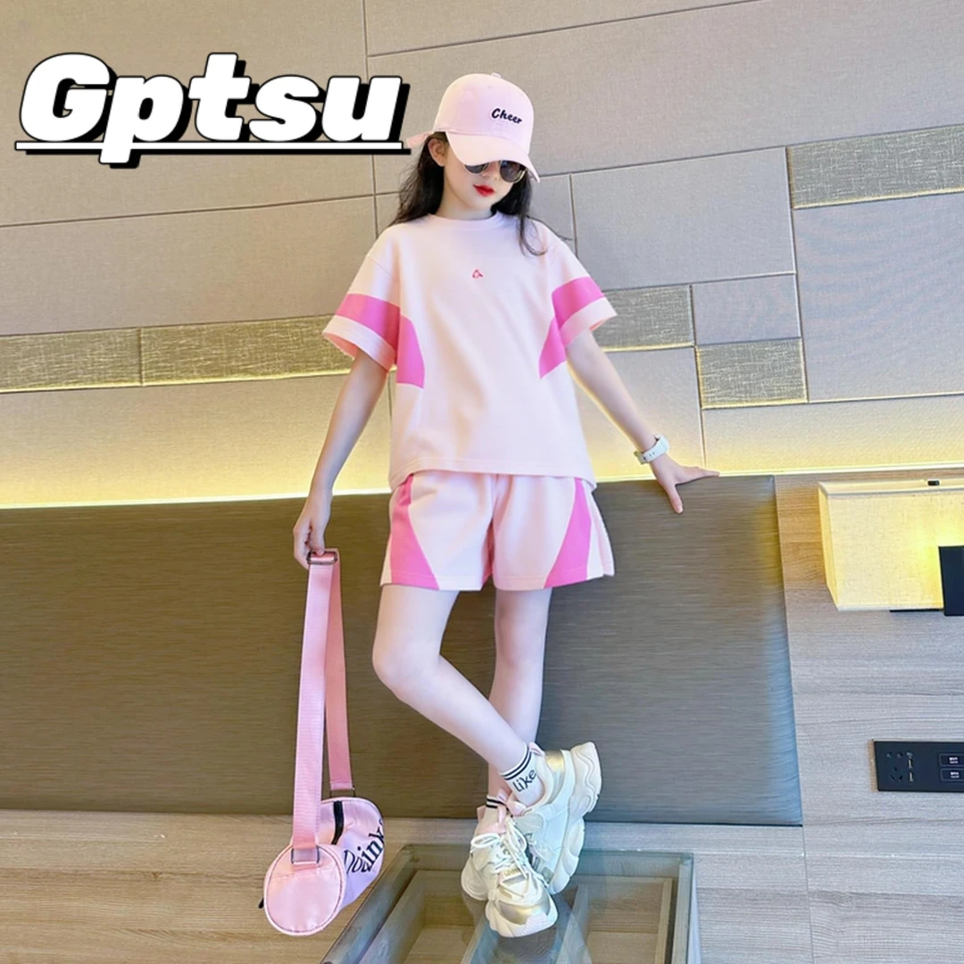 GPTSu女童夏季速干运动套装新款夏装女孩2025洋气短袖短裤两件套