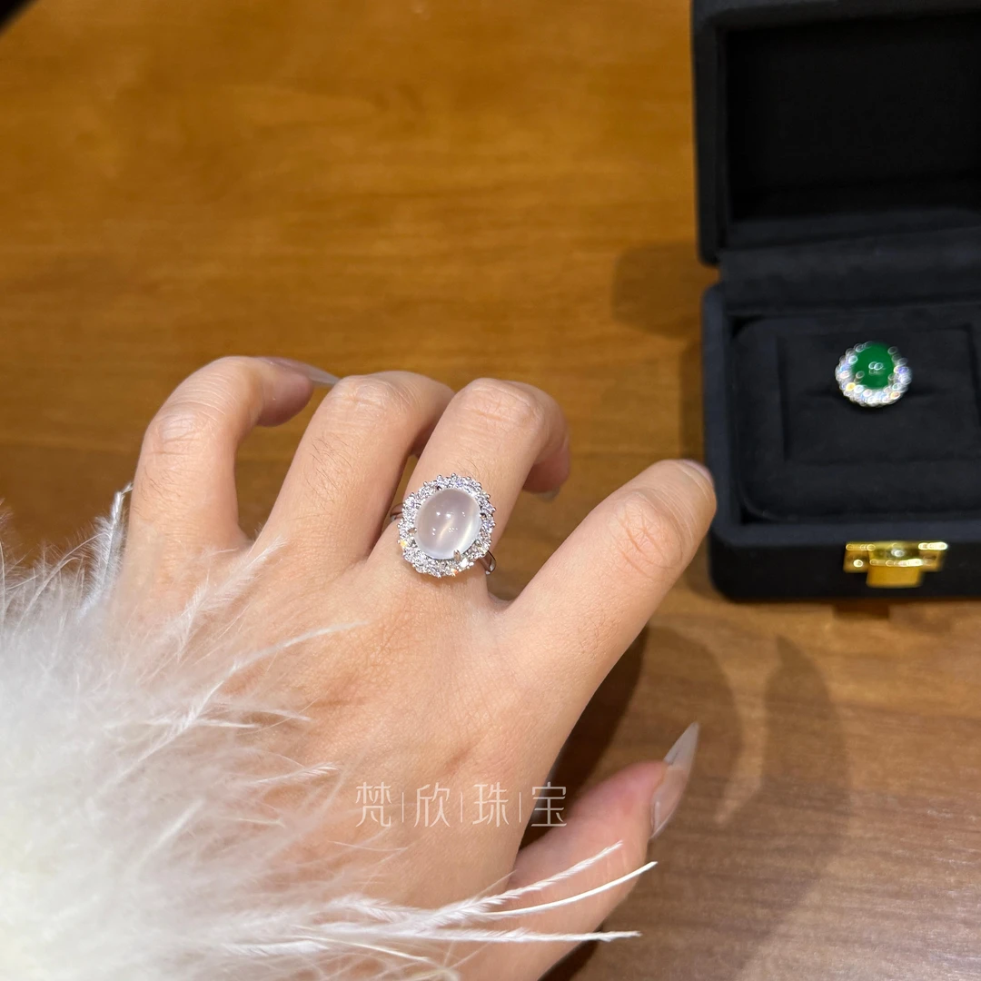 天然高冰玉髓时尚高级月光活口戒指B33