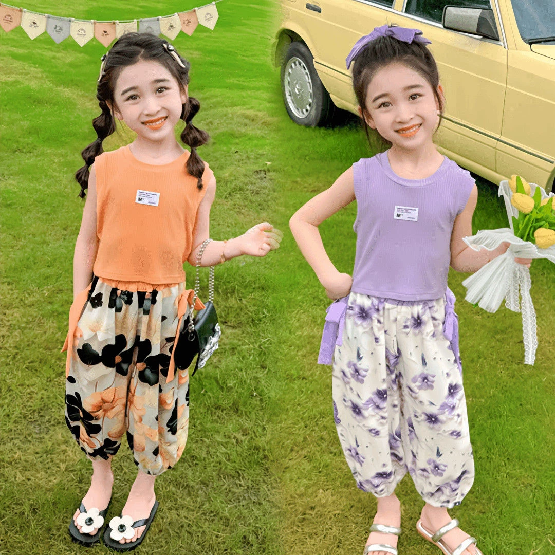 夏季洋气套装2025新款韩版薄款夏装背心防蚊裤女孩休闲两件套