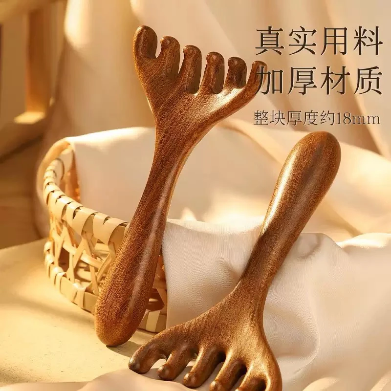 鹿角按摩梳金丝檀木梳子家用便携宽齿梳加厚静电大齿梳五爪木梳