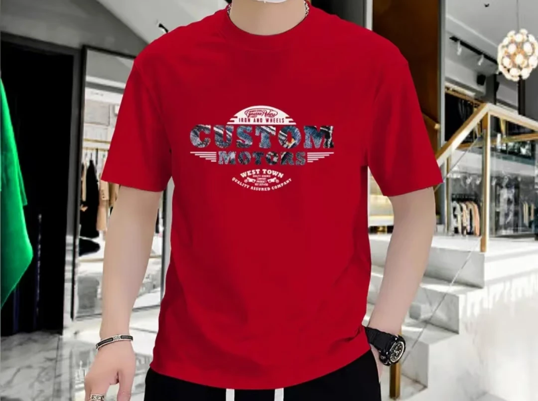 夏季欧美简约印花t恤男女同款纯棉T恤