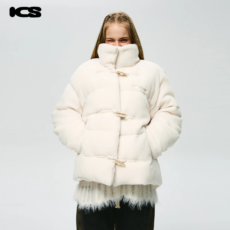 iconslab立领牛角扣羊羔毛棉衣秋冬季新款休闲潮流宽松外套男棉服