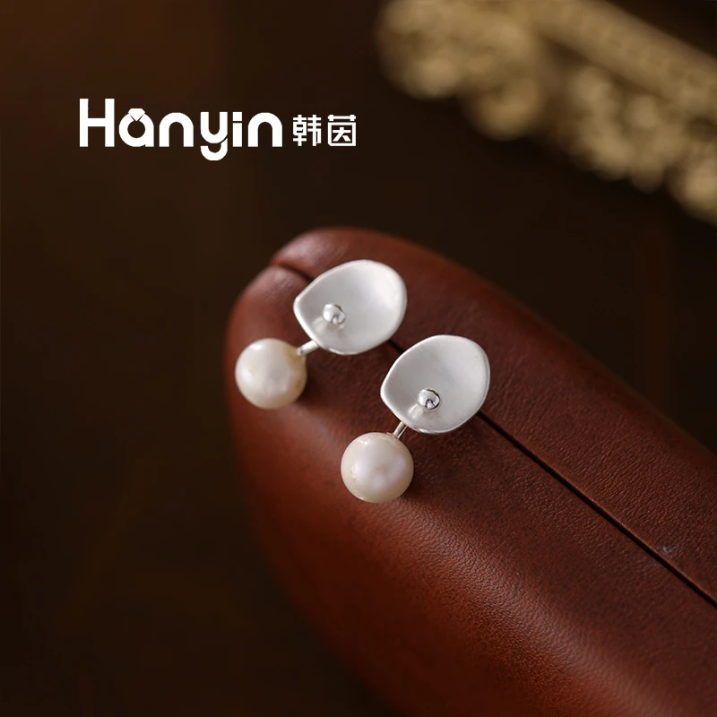 925银针法式优雅几何淡水珍珠耳钉轻奢高级感