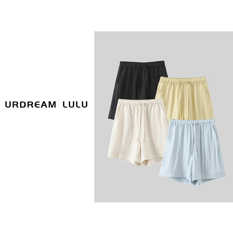 [满庭芳] 亚麻莱赛尔凉感短裤夏松紧腰百搭休闲裤-P6128