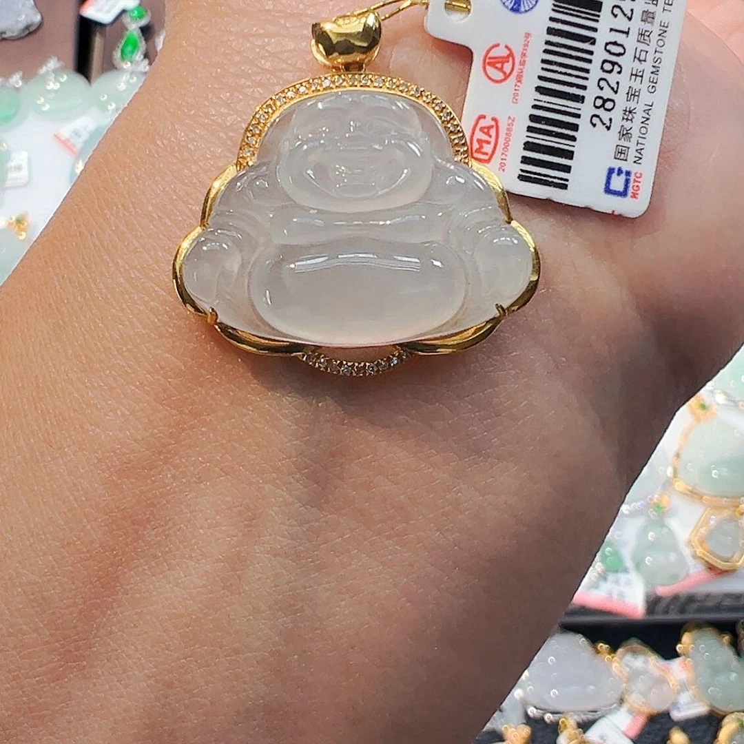 吊坠(不含链)18K金镶嵌翡翠佛公