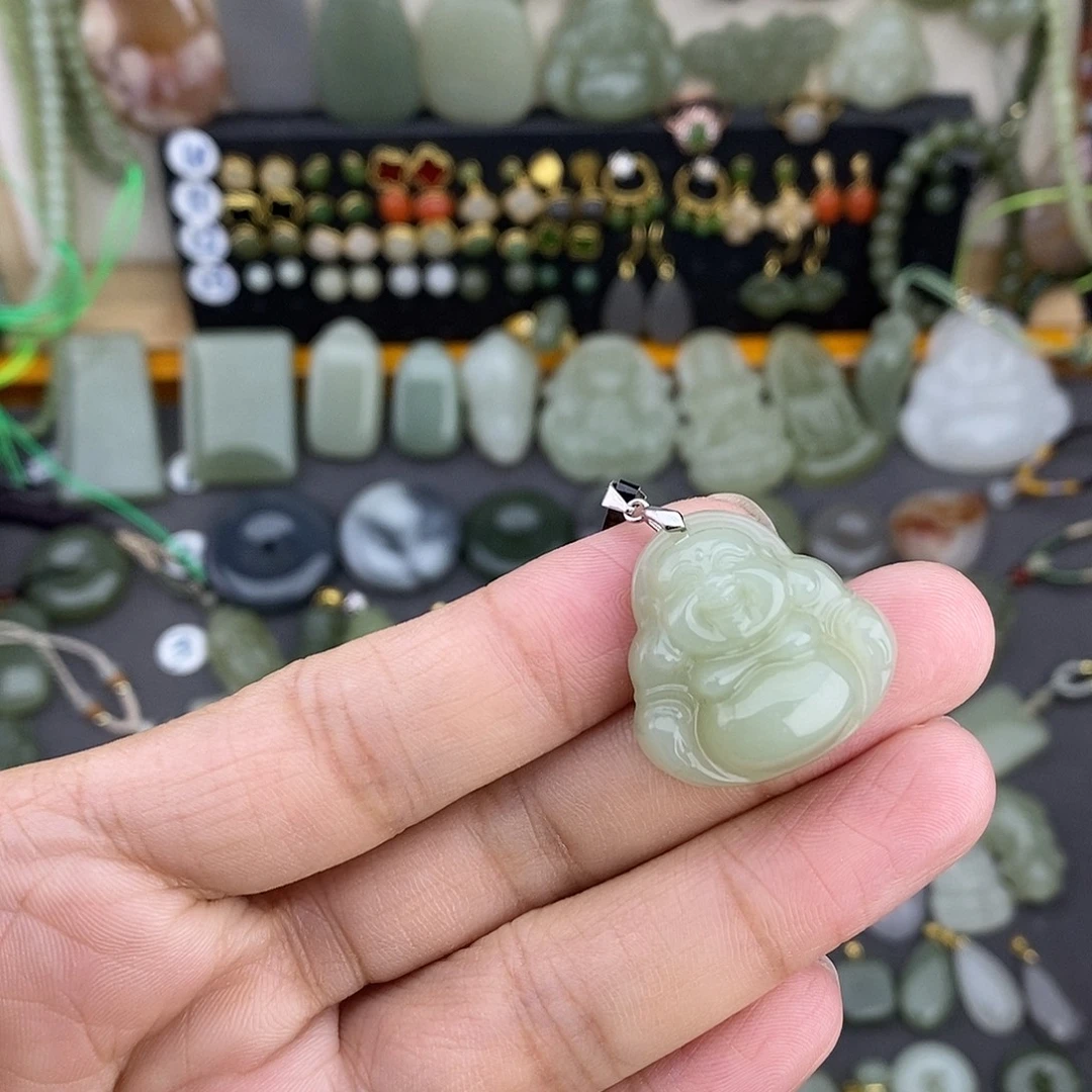 和田玉银S925镶嵌吊坠(不含链)