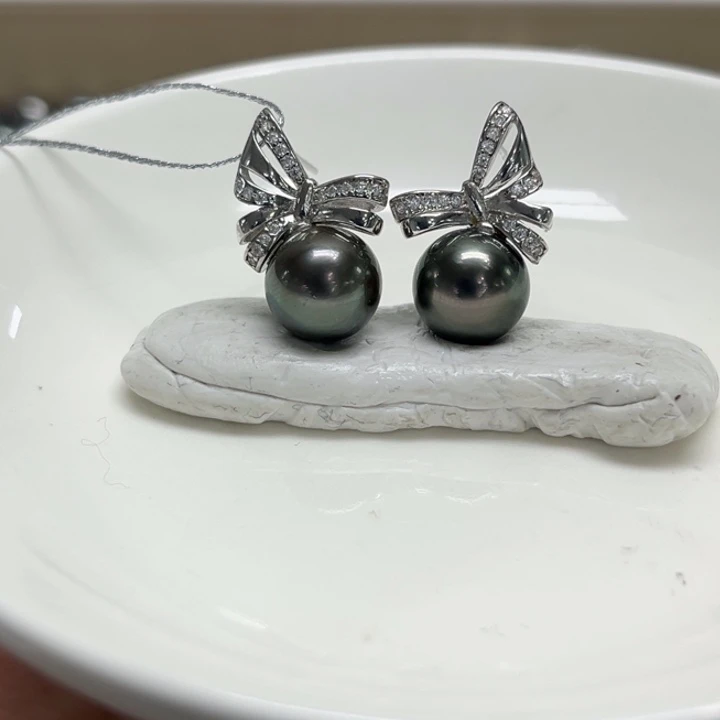 银S925镶嵌耳饰海水珍珠10mm23号