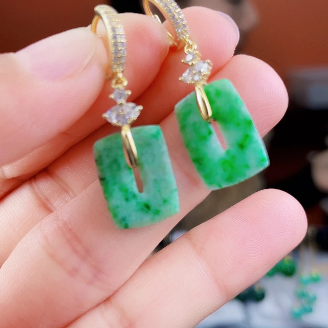 翡翠银S925镶嵌耳饰