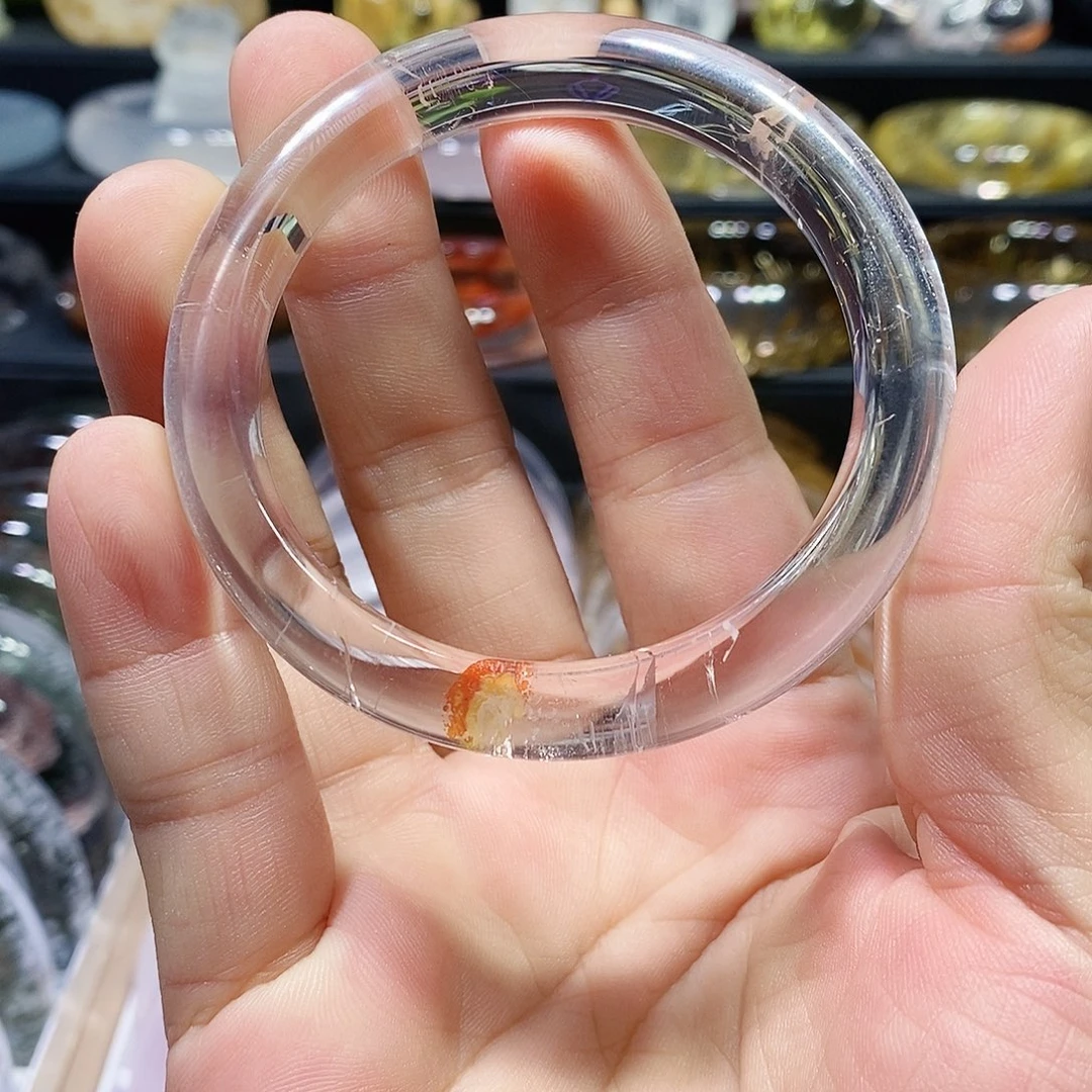 水晶手镯未镶嵌天然红锦鲤胶花水晶手镯54圈口