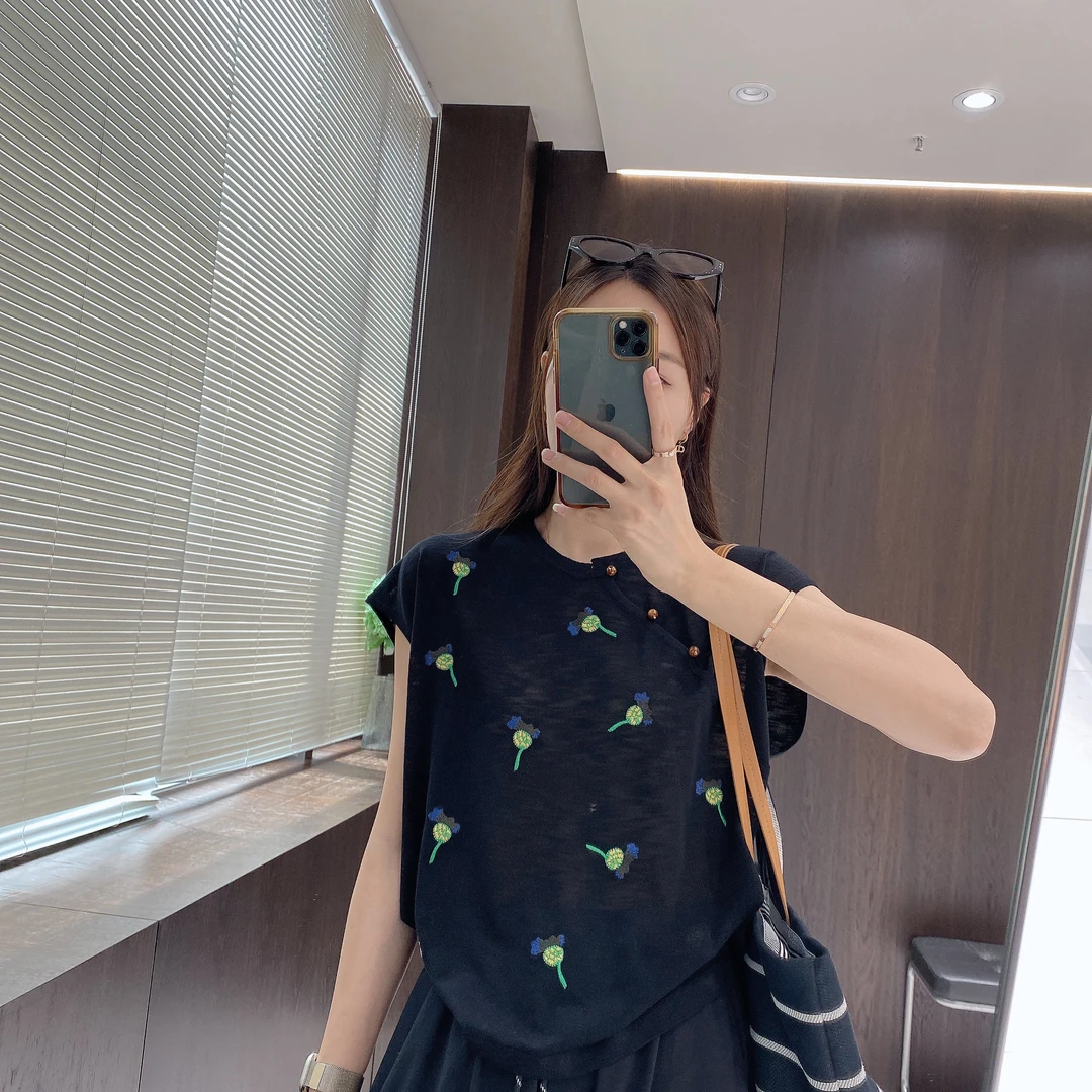 IMFLY金小金自制女装 针织衫DYW9526新中式斜襟刺绣针织上衣