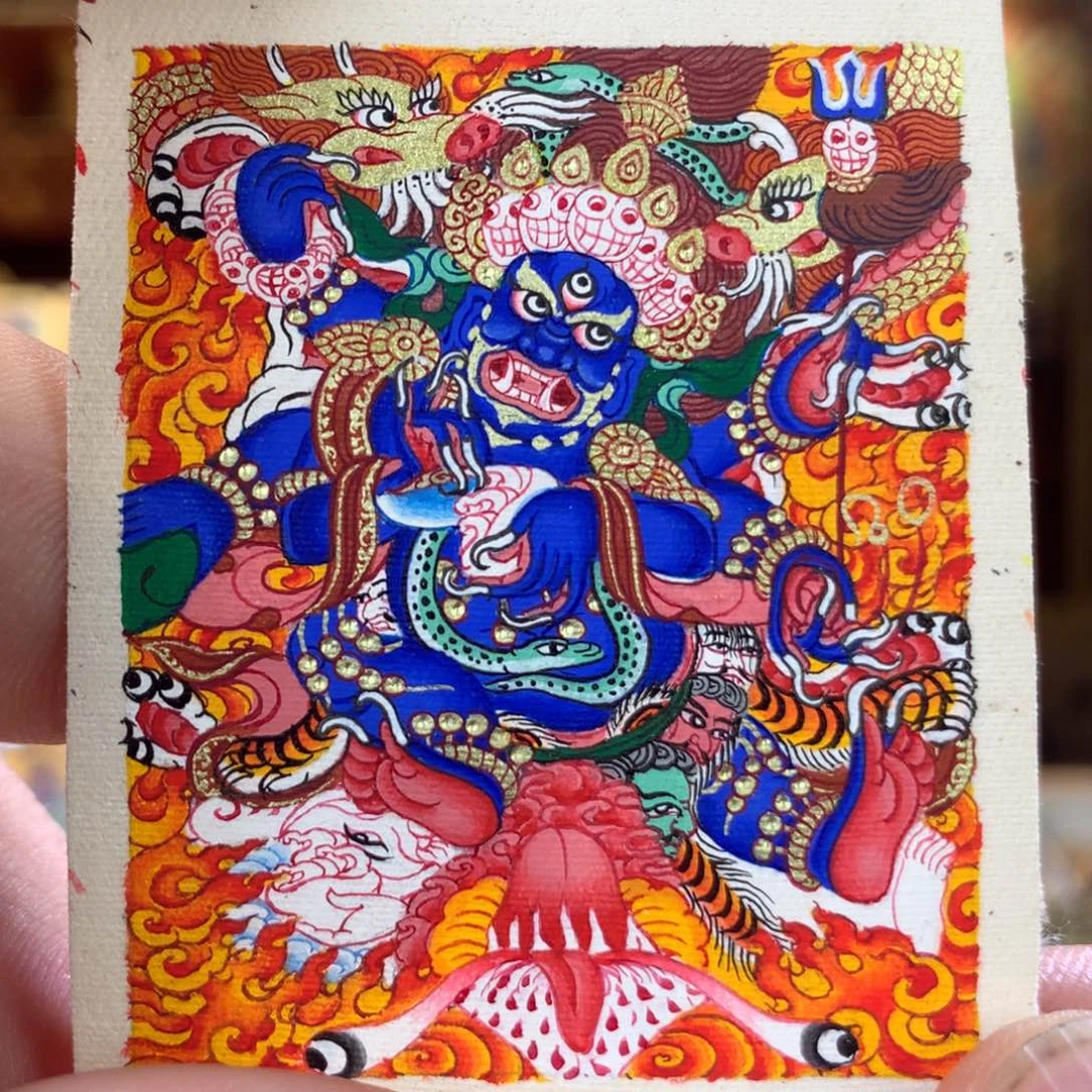 卷轴画热贡纯手绘唐卡大黑天