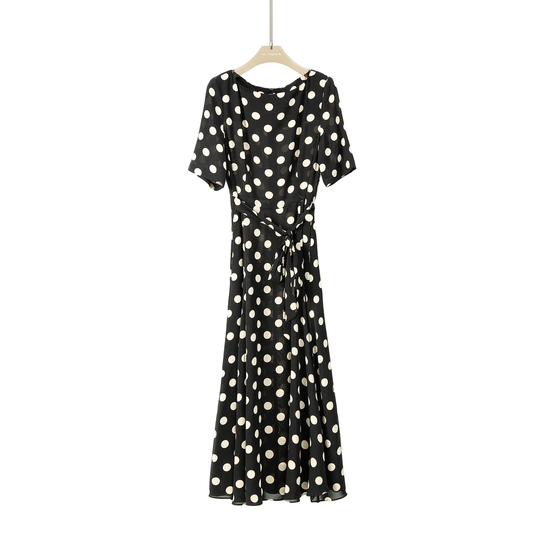 【奥黛丽赫本 林志玲同款】波点连衣裙轻奢气质显瘦437-9585