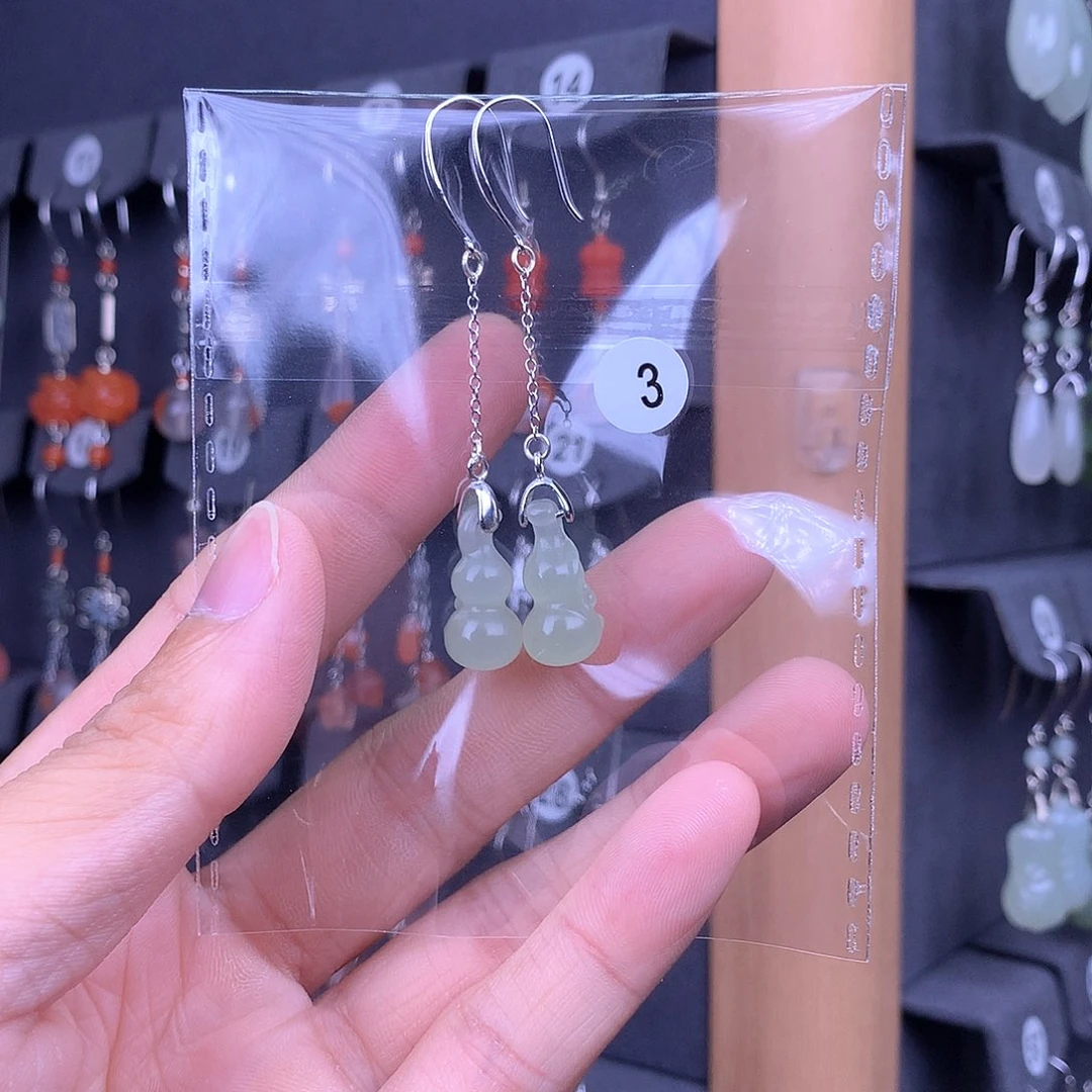 和田玉银S925镶嵌耳饰夏**情