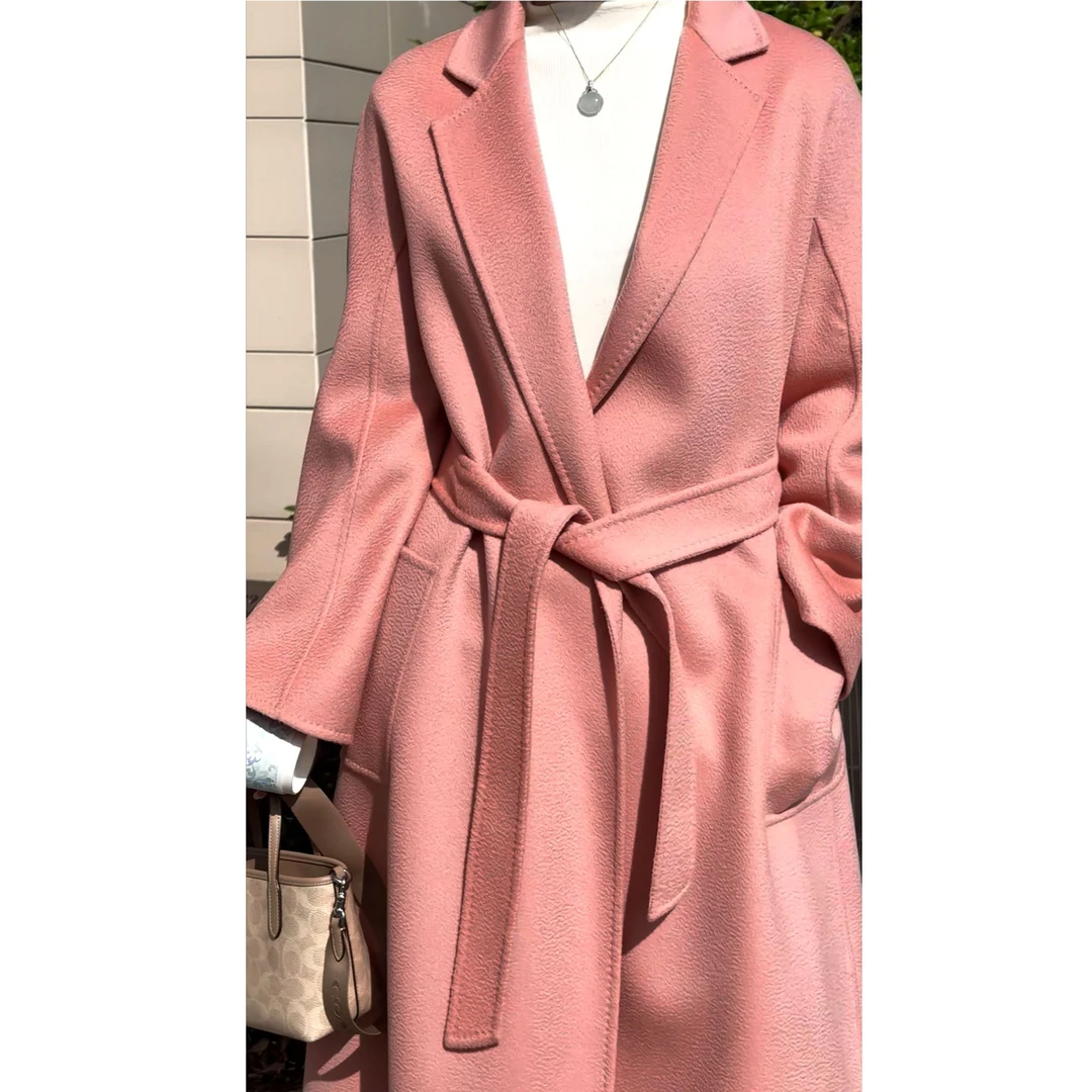 6839浴袍长款水波纹羊绒大衣外套