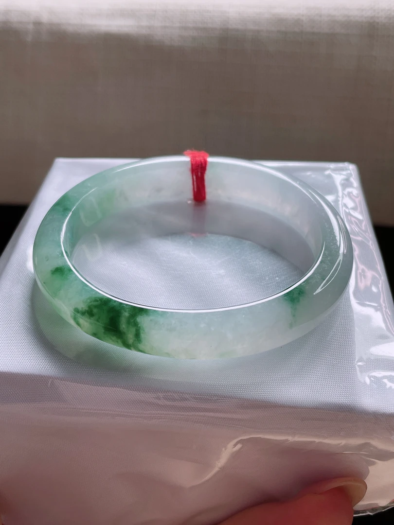 正品天然缅甸翡翠A货冰糯种飘花54.8圈贵妃手镯时尚精美女款