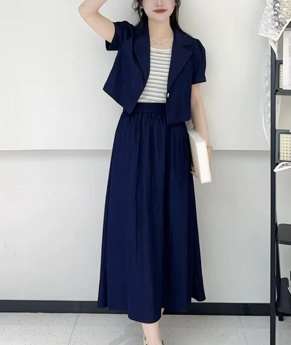 89089#高级感气质套装裙女2025新款夏装休闲工装衬衫三件套