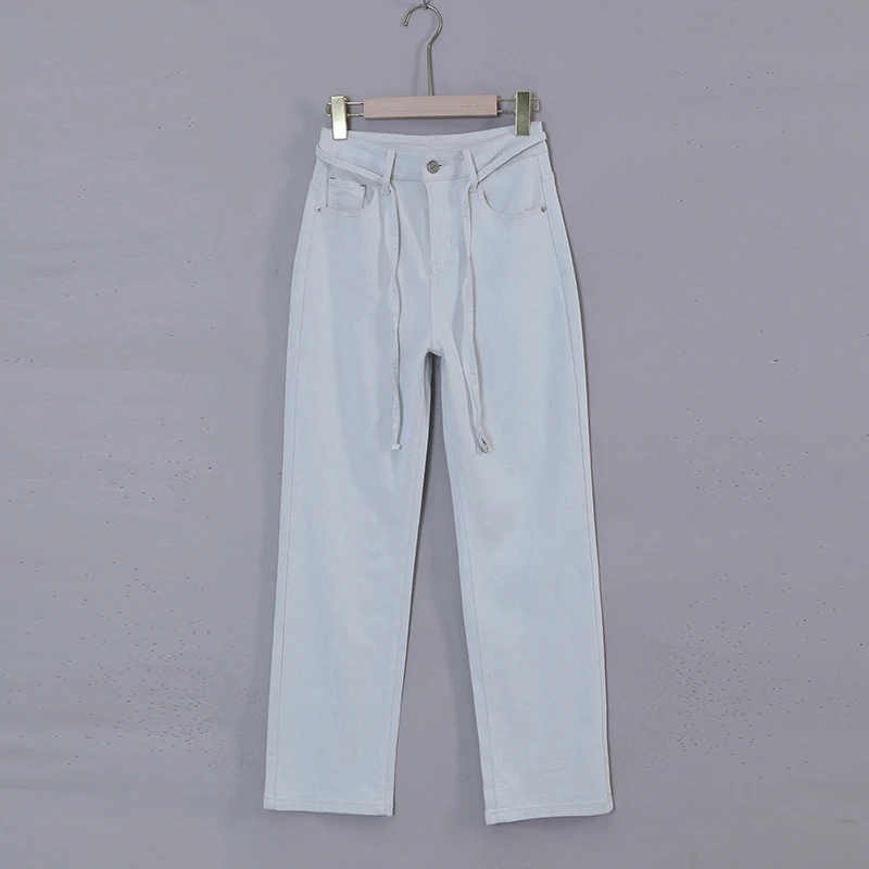 石灰白色窄版阔腿牛仔裤女2025新款春夏高腰显瘦百搭垂感直筒裤子