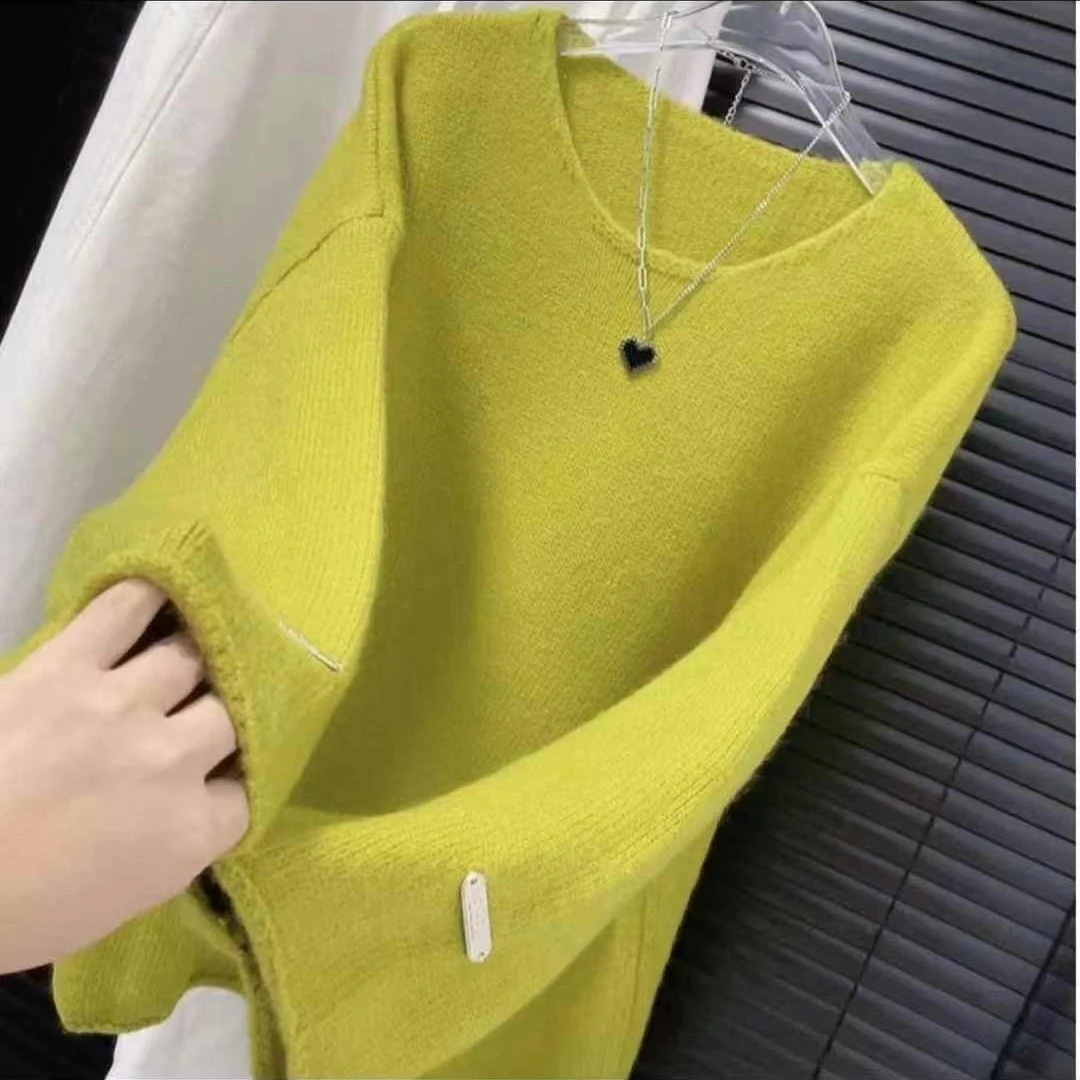 时尚秋冬气质遮肚毛衣圆领慵懒长袖针织衫新款休闲百搭打底上衣女