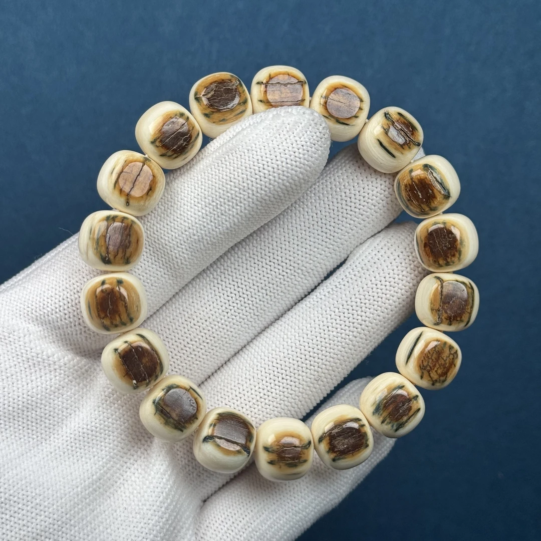 Q41-75天然猛犸牙 黄金瞳手串 12*11mm支持复检假一罚十