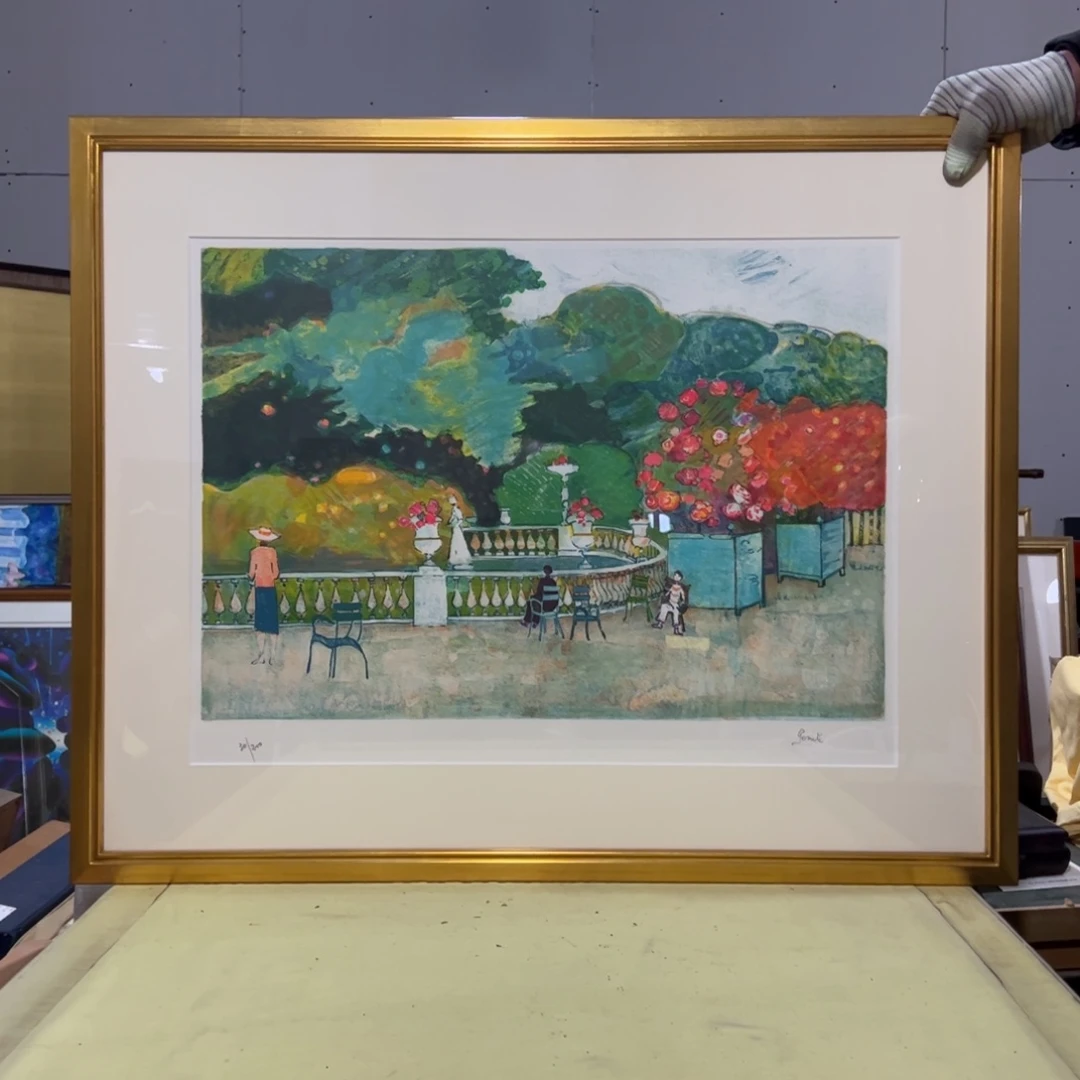 绘画海***月框画屏风茶空间设计