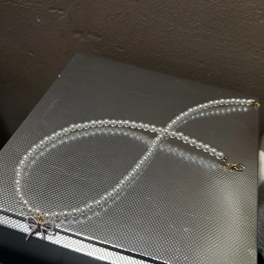 铜合金项链 东大门蝴蝶结珠珠项链X370