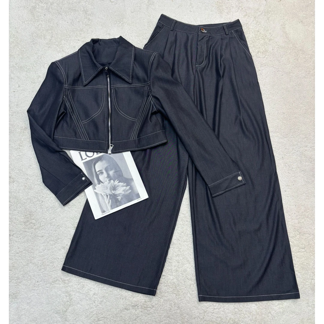 2025新款气质高级感薄款显瘦高腰阔腿裤套装25723