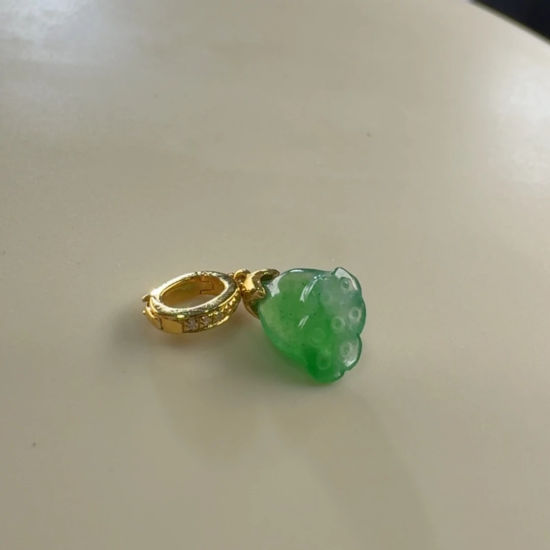 翡翠手链18K金镶嵌冰绿莲蓬小滴溜