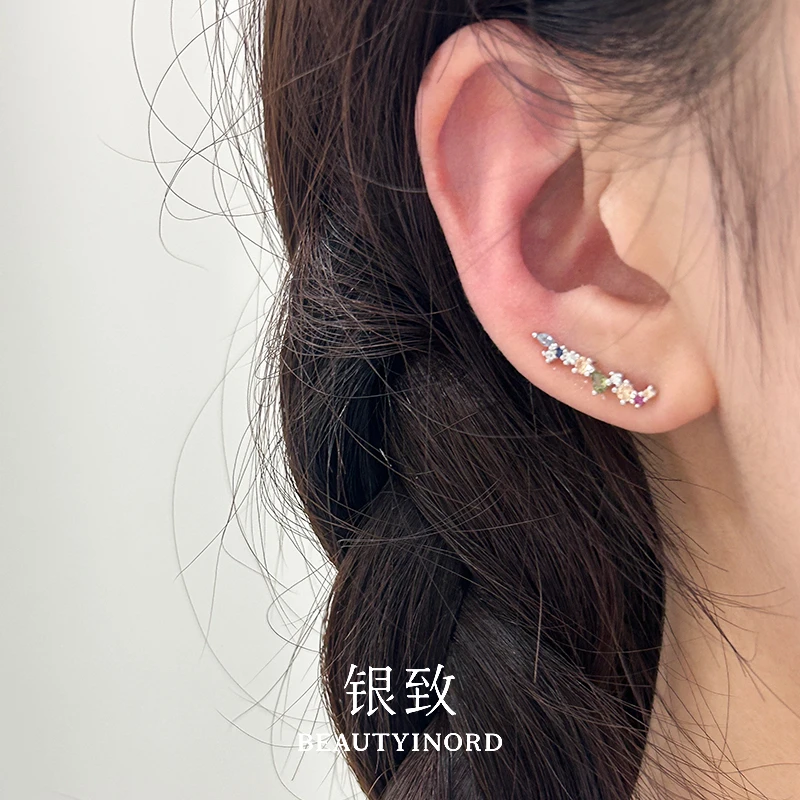 925银耳饰 彩色花朵耳钩轻奢气质耳环2025款爆款高级感精致耳饰女