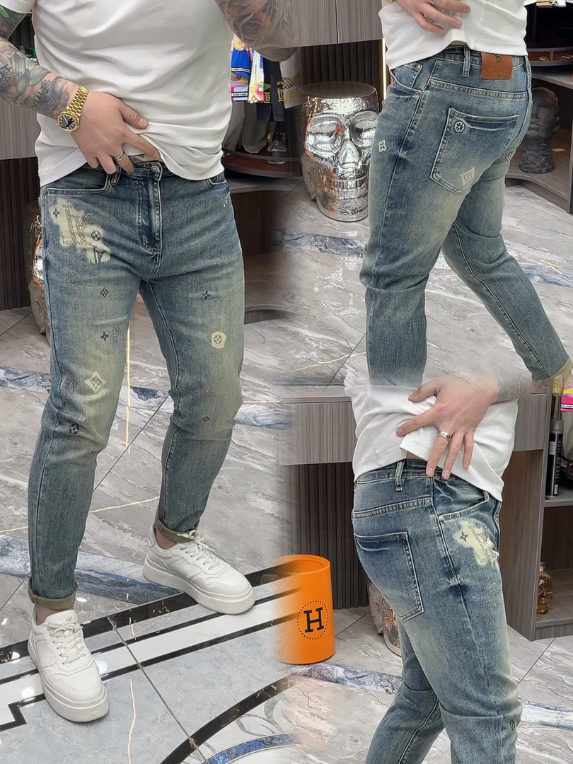 SH轻奢时尚高定男士雅痞烫钻字母休闲牛仔裤88656