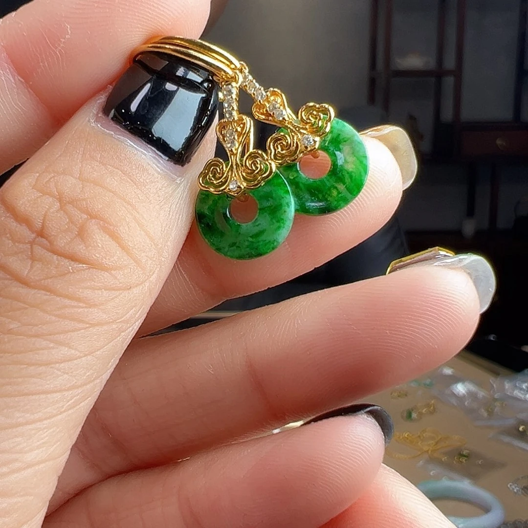 翡翠银S925镶嵌耳饰耳环