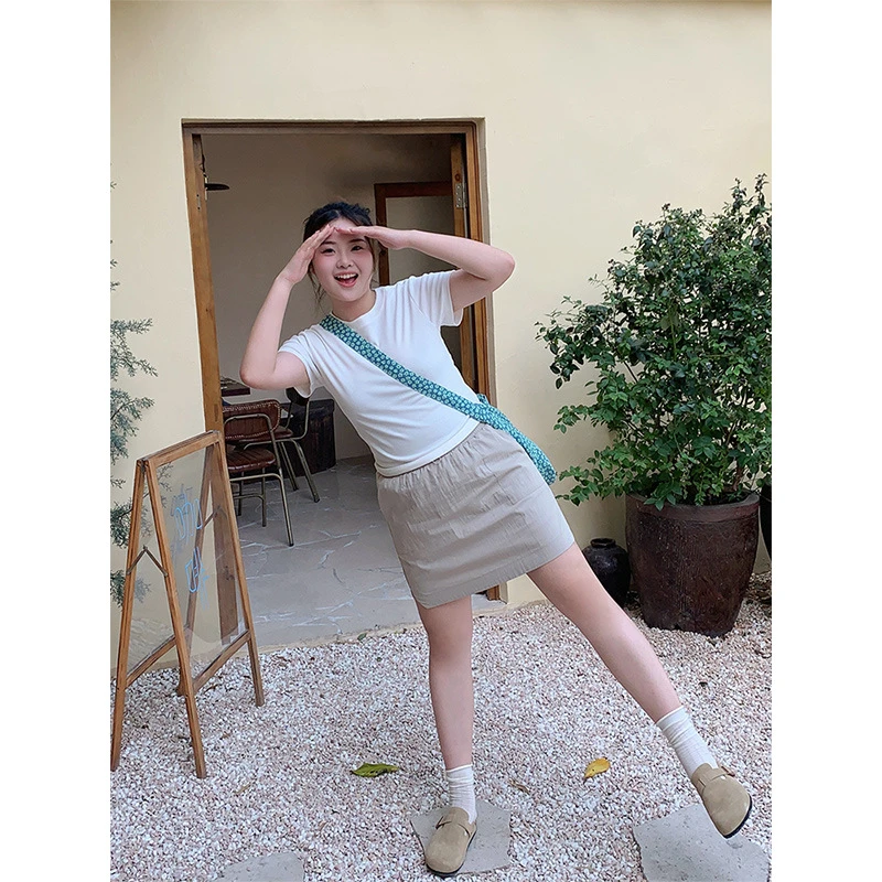 大码女装美式复古运动裙子高腰防走光打底半身短裙夏季休闲工装裙