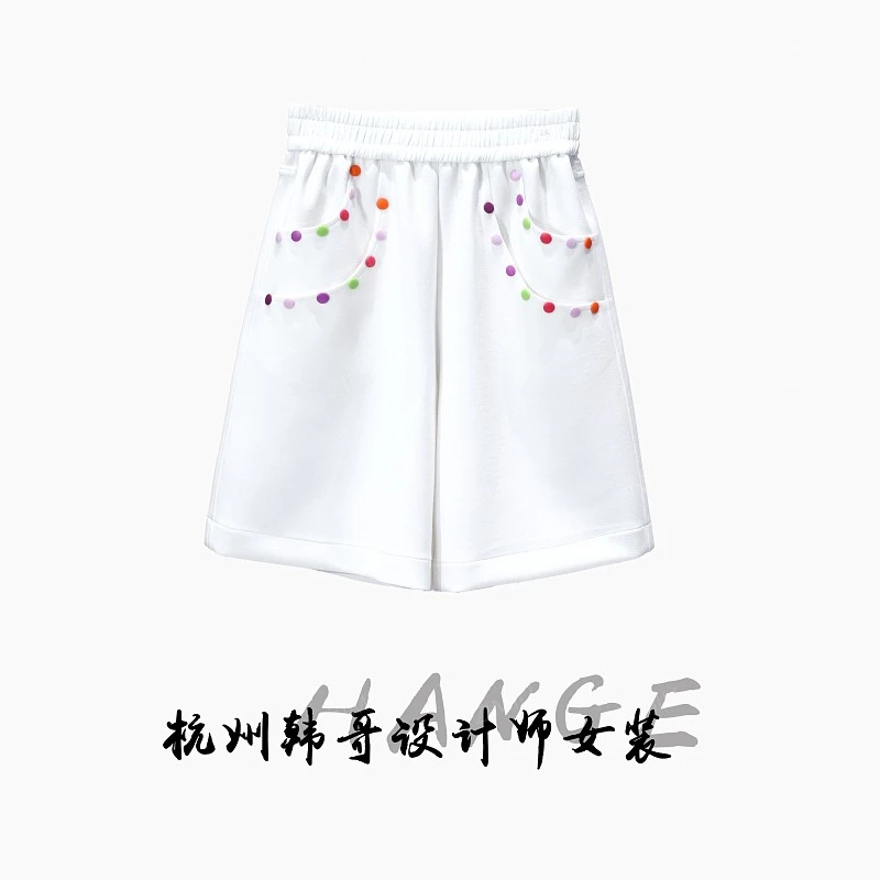 【韩哥女装】2025欧版《云游》小众白色七彩钉扣高克重短裤8099-H3