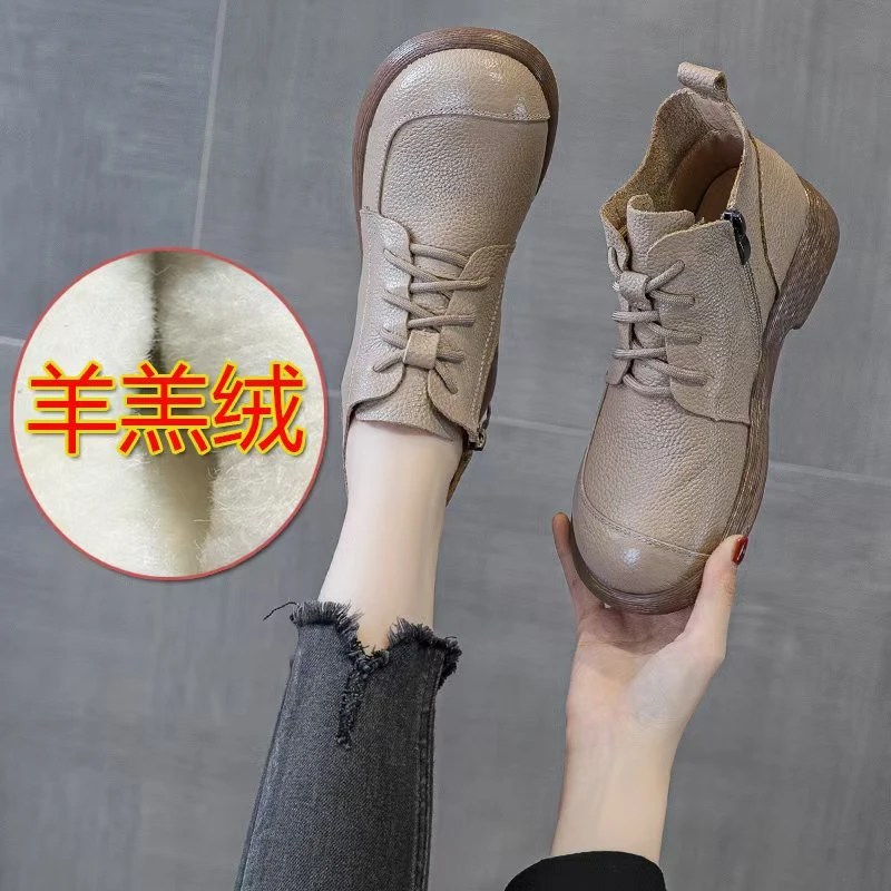 338-8豆沙色绒里断码清仓真皮短靴马丁靴