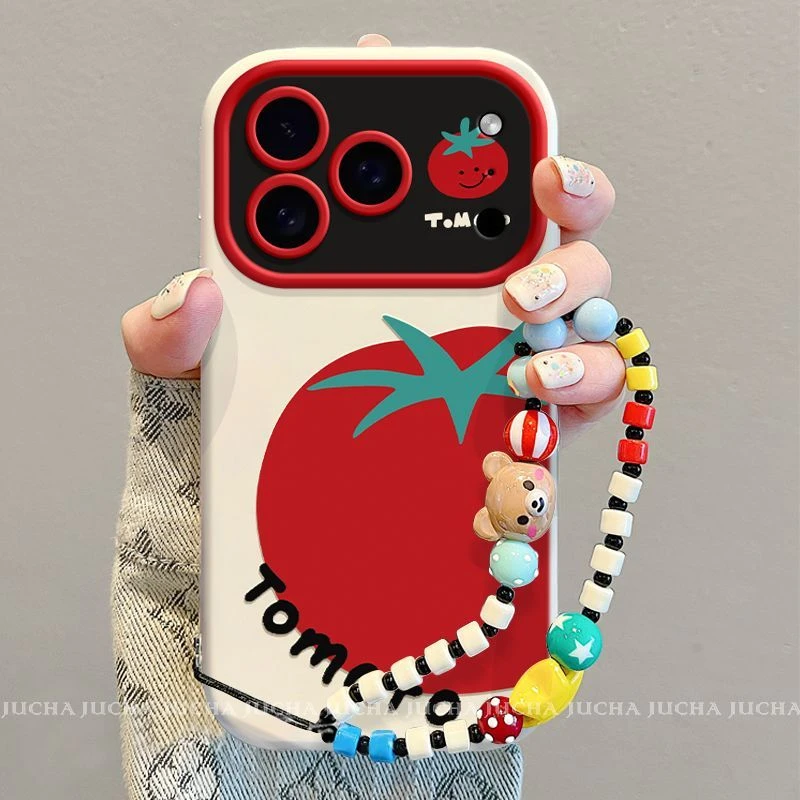 适用番茄西红柿苹果17pro手机壳带挂绳硅胶iphone16plus防摔15小