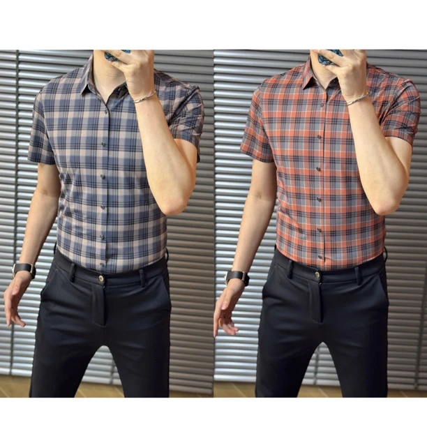 小雨男装｜2117 薄款高弹无痕抗皱格子修身精品衬衫Z