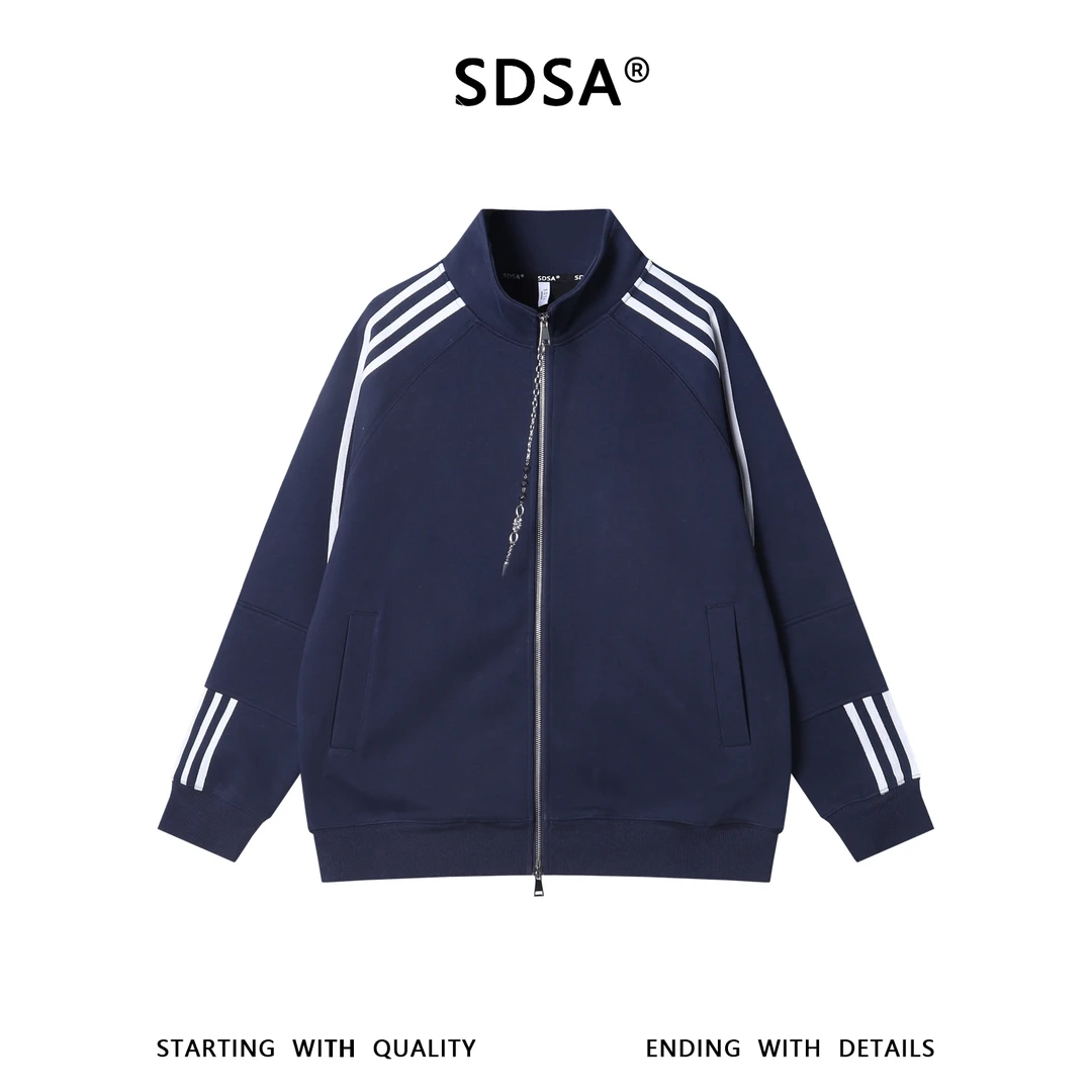 SDSA男士秋冬新款痞帅男装韩版简约撞色织带拉链立领卫衣百搭时尚