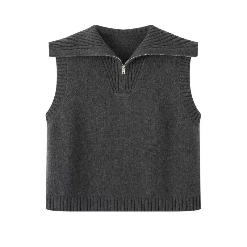 艾家2025秋季新款时尚百搭高领拉链无袖针织衫马甲外套AB804006