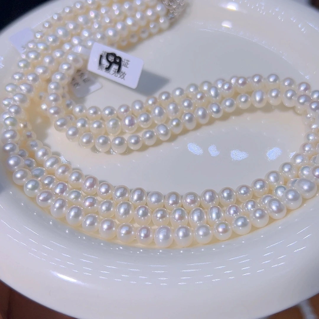 淡水珍珠5.5左右近圆极光天然珍珠银S925镶嵌